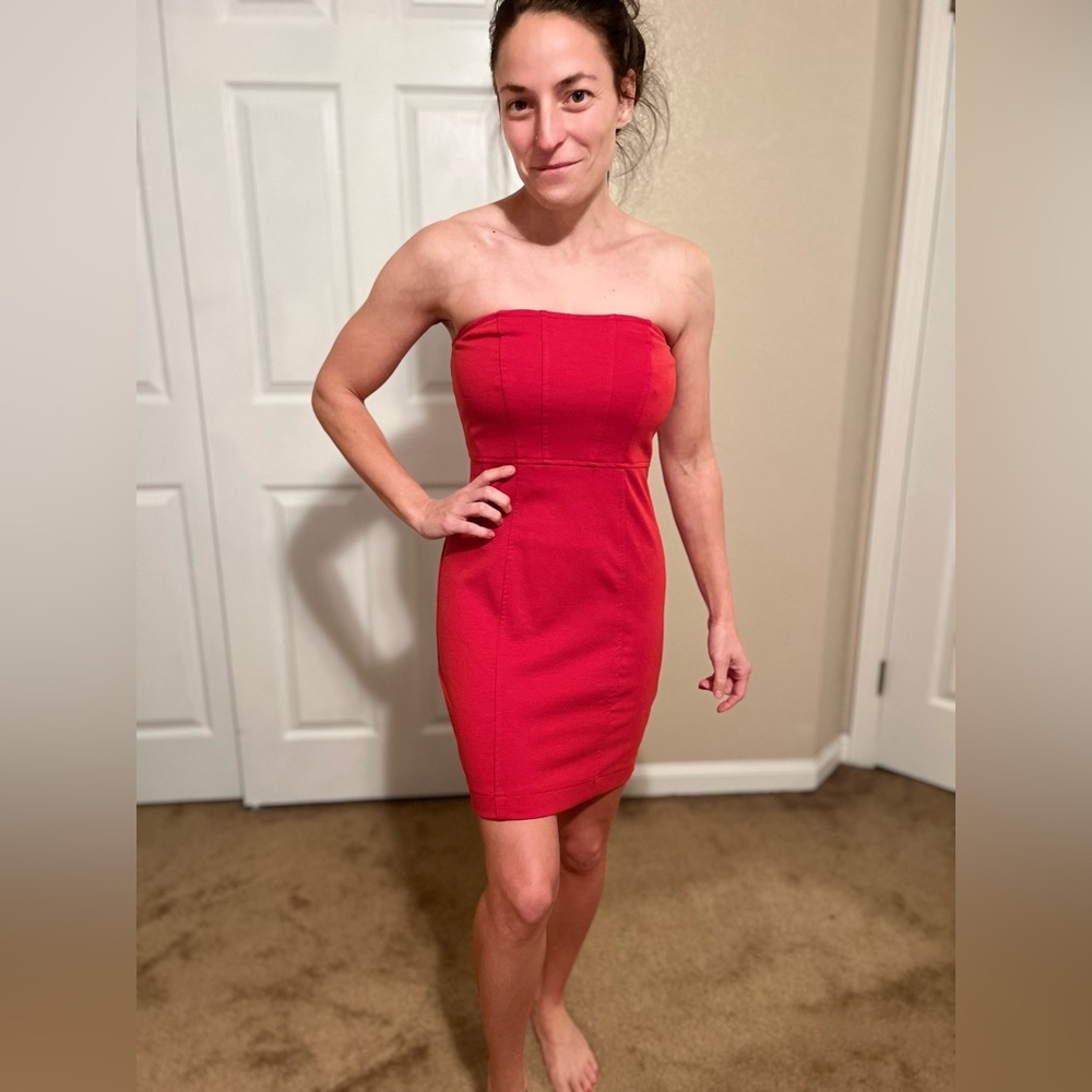 Burnt Orange Strapless Mini Dress